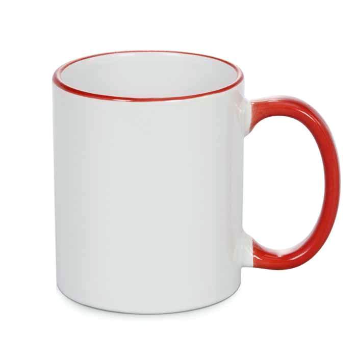 Keramička šalica s drškom i obrubom u crvenoj boji