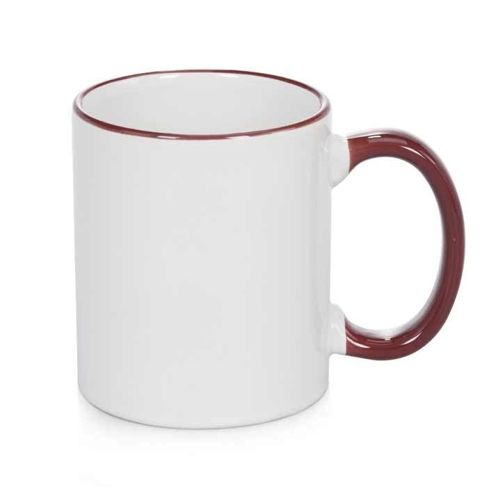 Keramička šalica s drškom i obrubom u smeđoj boji