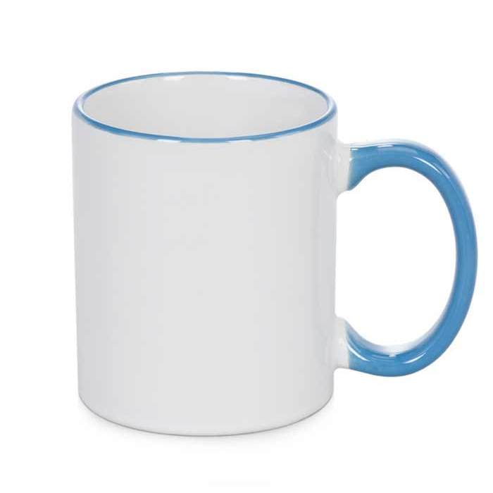 Keramička šalica s drškom i obrubom u svjetlo plavoj boji