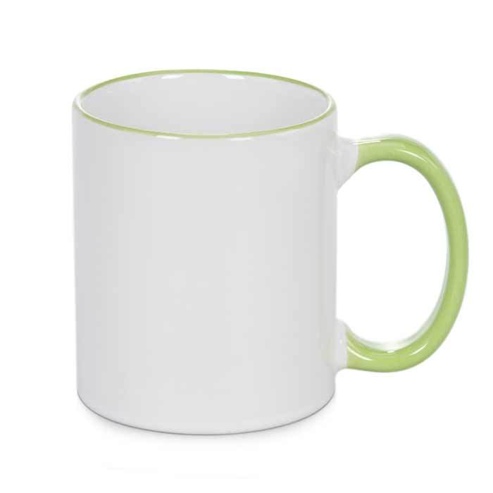 Keramička šalica s drškom i obrubom u svjetlo zelenoj boji