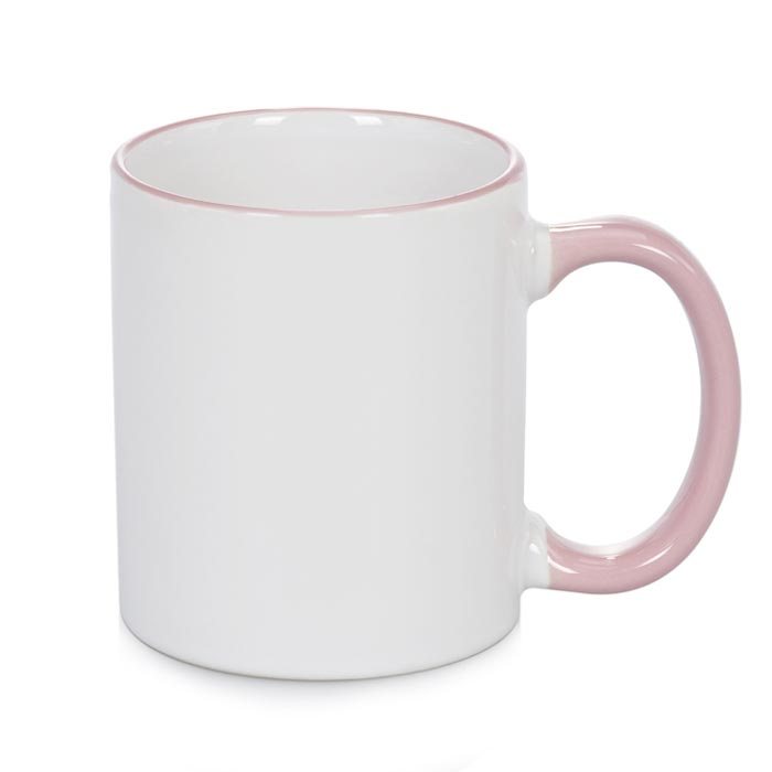 Keramička šalica s drškom i obrubom u roza boji