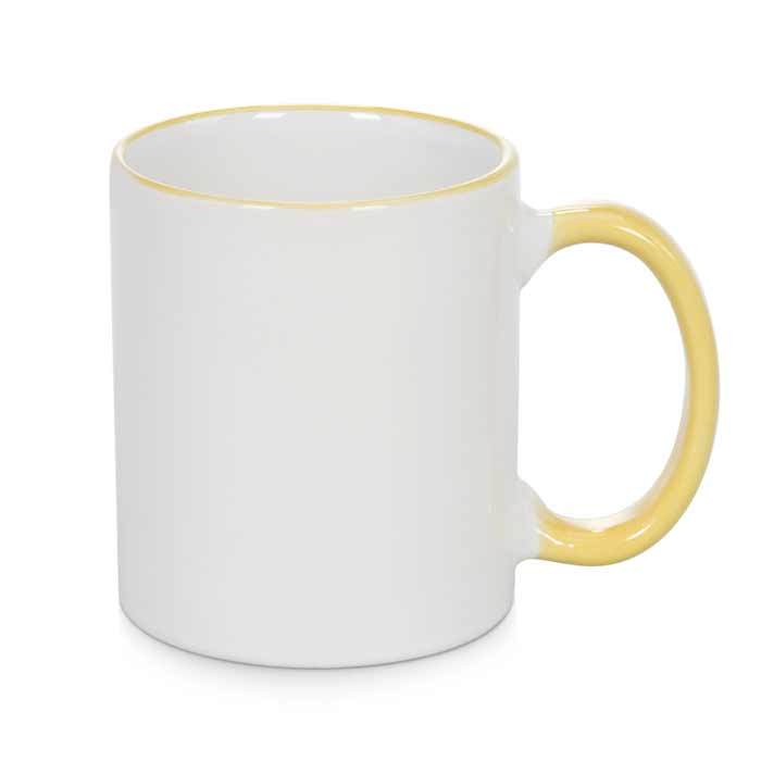 Keramička šalica s drškom i obrubom u žutoj boji