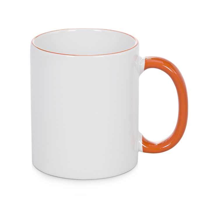 Keramička šalica s drškom i obrubom u naračastoj boji